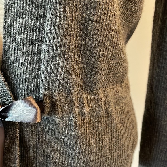 KENAR women’s 100% merino wool ribbed cardigan tie front sweater grey size Med - Picture 3 of 7